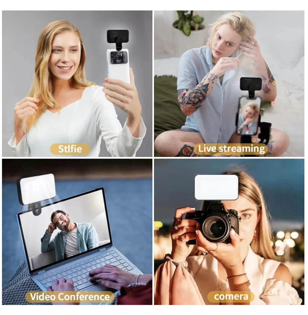 Portable Mini Selfie Fill Light Rechargeable 3 Modes Adjustable Brightness Clip On For Phone Laptop Tablet Meeting Make Up 6