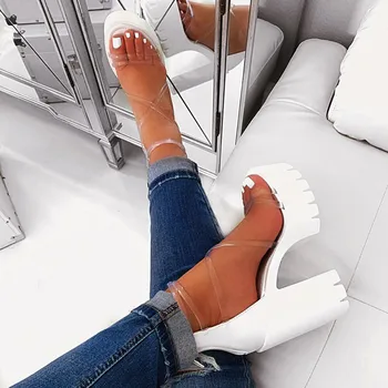 High Heeled Wedge Sandals for Women Summer Transparent Strap Hollow Out Open Toe Sandals Luxury Solid High Top Chunky Shoes 2
