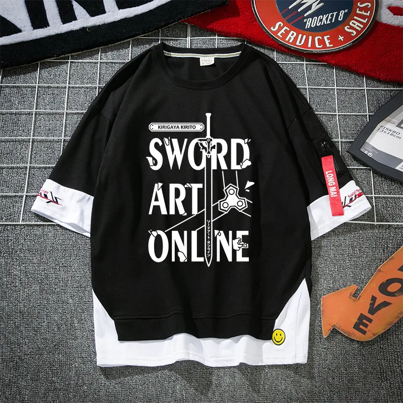 

Anime Sword Art Online Couple Student Short Sleeve Fashion Casual Comfortable Breathable Fake Two T-Shirts