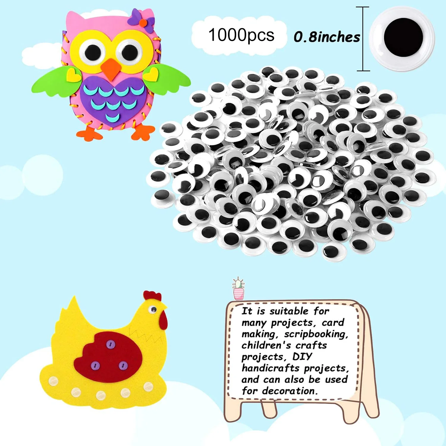  1000 Pcs Craft Eyes Self Adhesive Craft Stickers Wiggle  Googly Eyes Comes In Black And White And VariousSizes Google Eyes For  Crafts DIY Crafts Decoration