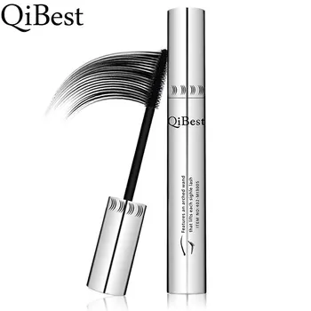 Qibest 실버 튜브 방수 마스카라, 길고 컬링한 속눈썹, 어지러움 제거, 오래 지속되는 블랙 마스카라