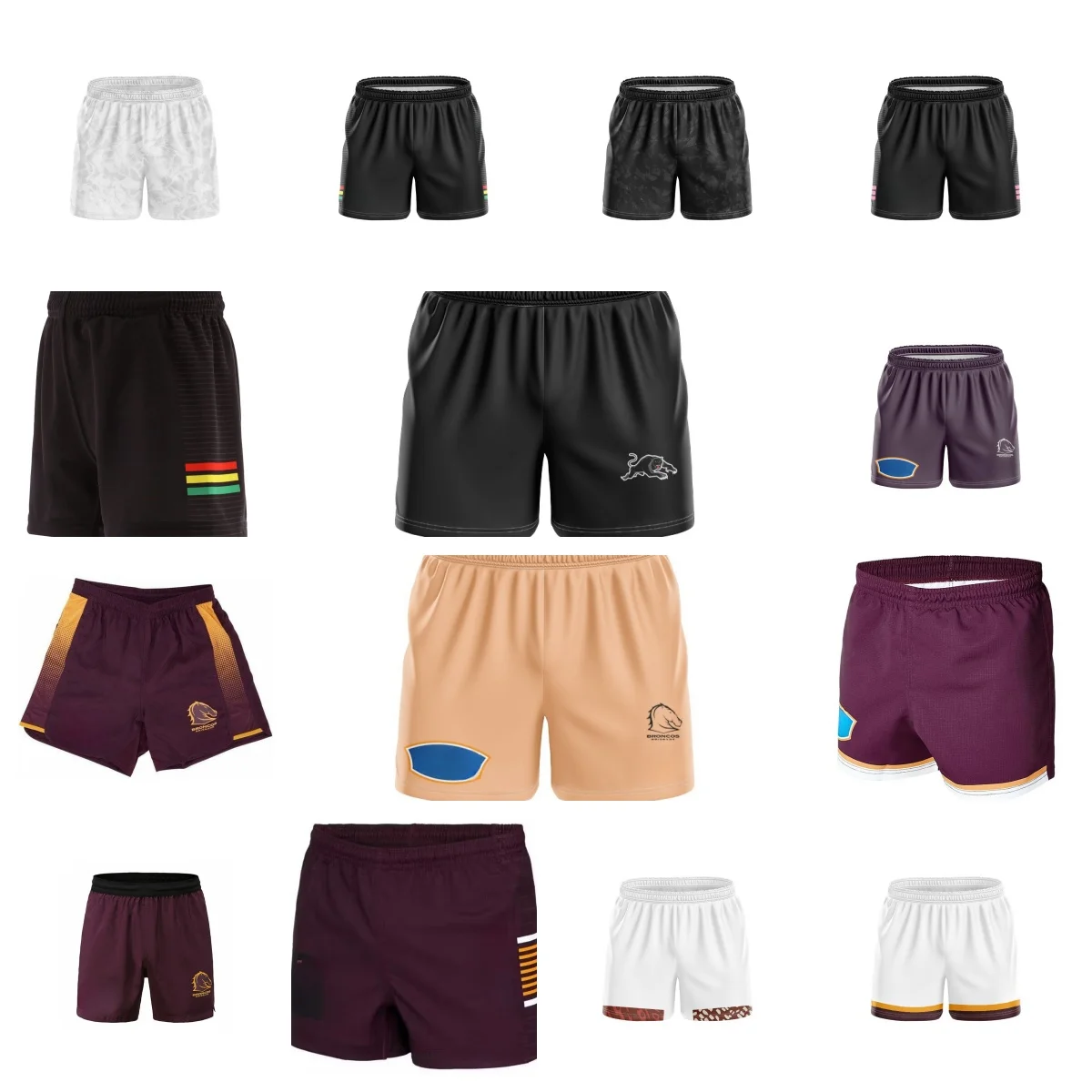 British Style Rugby Penrith Panthers/Brisbane Broncos-Home and Away/Training-Various Types of Rugby Shorts-Commemorative