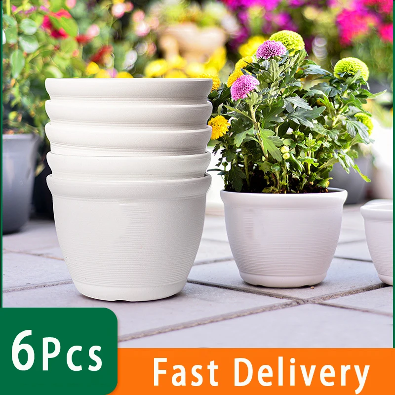 

6Pcs Plastic Planters Plant Pots with Drainage 7.8/5.9/5.5 Inches Home Decor Flower Pots for Indoor Planter Succulents Pot