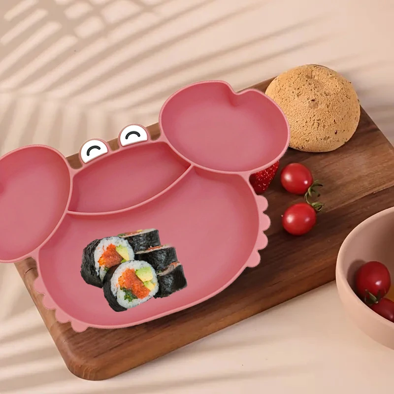 Children's silicone compartmentalized dinner plate cartoon plate baby auxiliary food tableware fall-proof with suction cups