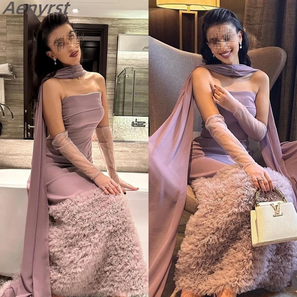 

Aenyrst Exquisite A-line Half Sleeves Party Dresses Strapless Zipper Back Long Elegant Party Evening Gowns with Wrap Custom Made