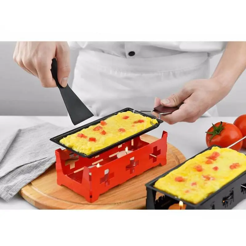 Non-stick Cheese Fondue Set, Wooden Handle, Steel Handle,Baking Pan,Plastic Spatula, Stove, Candle Heating, Cheese Tray, Egg Pan