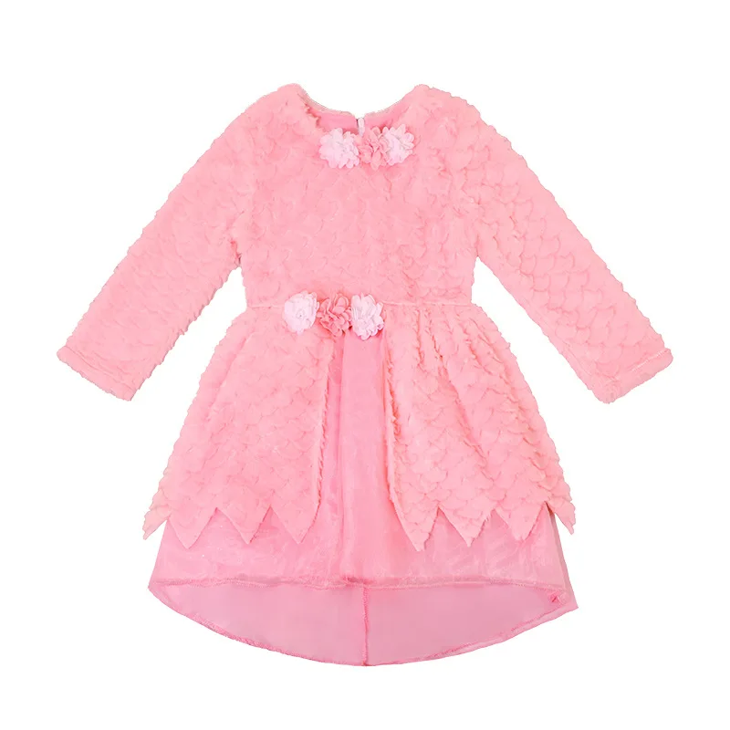 Girls Flamingo Costume Dress with Headband Pink Feather - textured Party Outfit
