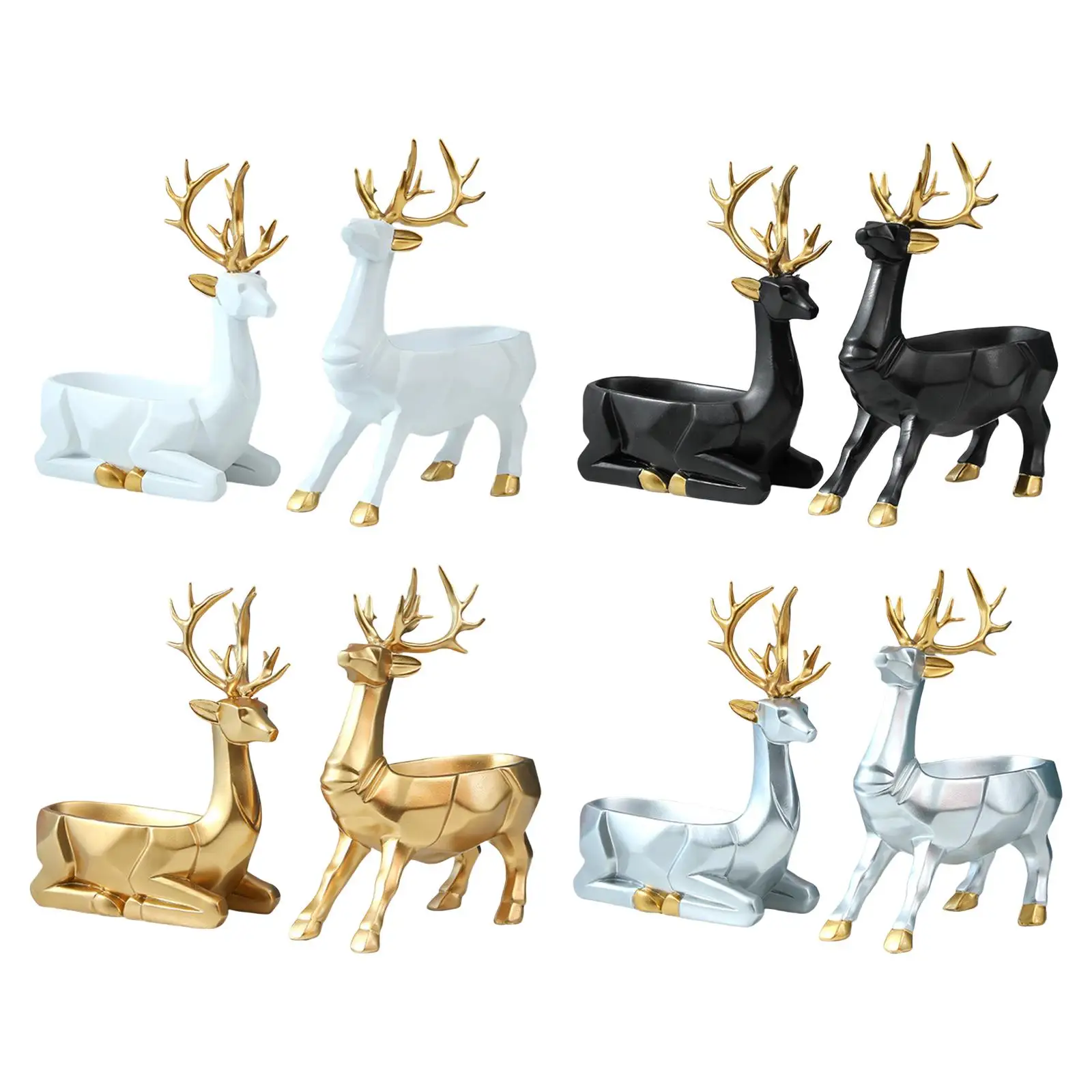 

Elk Figurines Storage Box Sculpture Resin Crafts Serving Tray Container Statues for Office Living Mantelpiece Dry Food