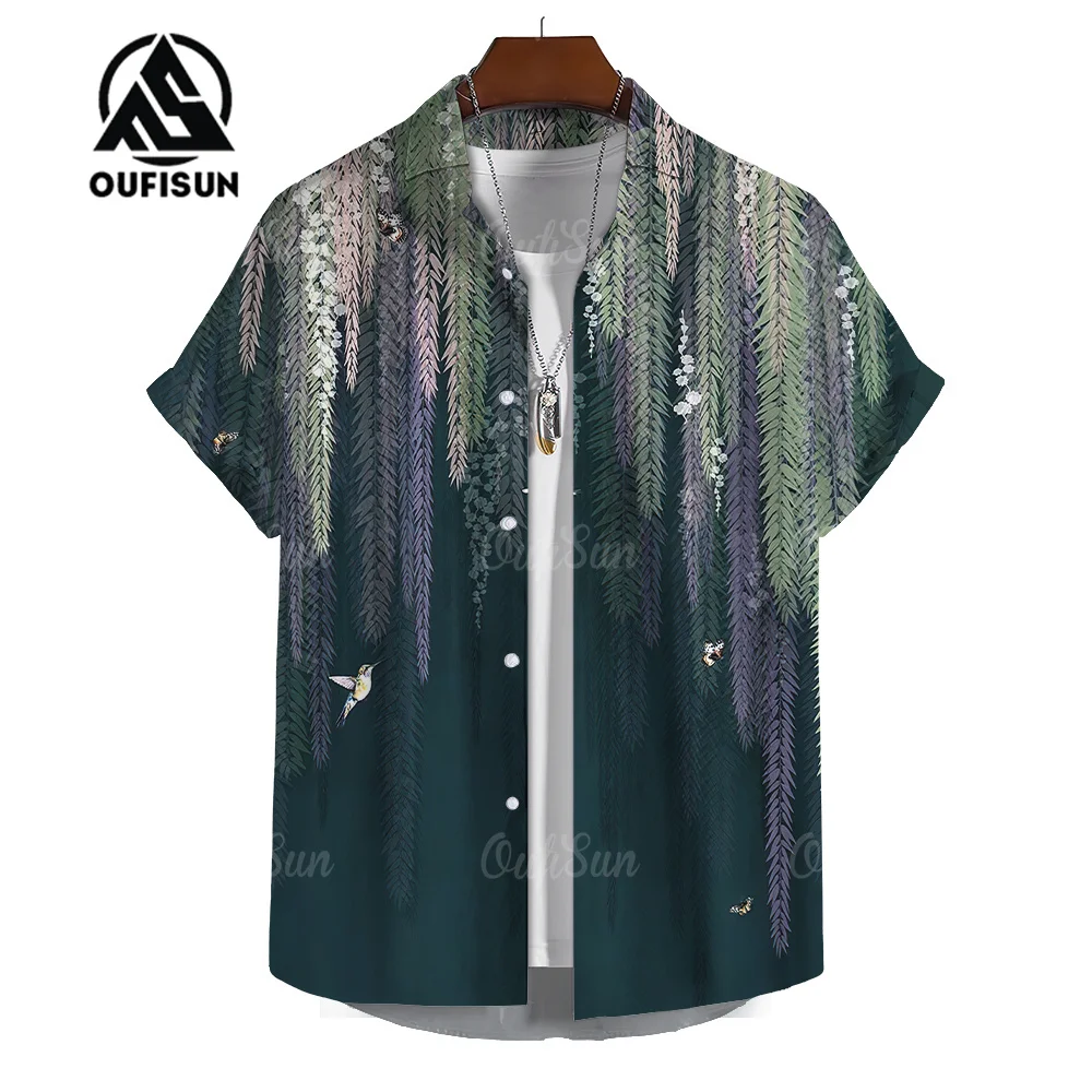 Hawaiian Rainforest Floral Print Shirt Men's Casual Short Sleeve Shirt Summer Beach Vacation Men's Shirt Oversized Tops 3