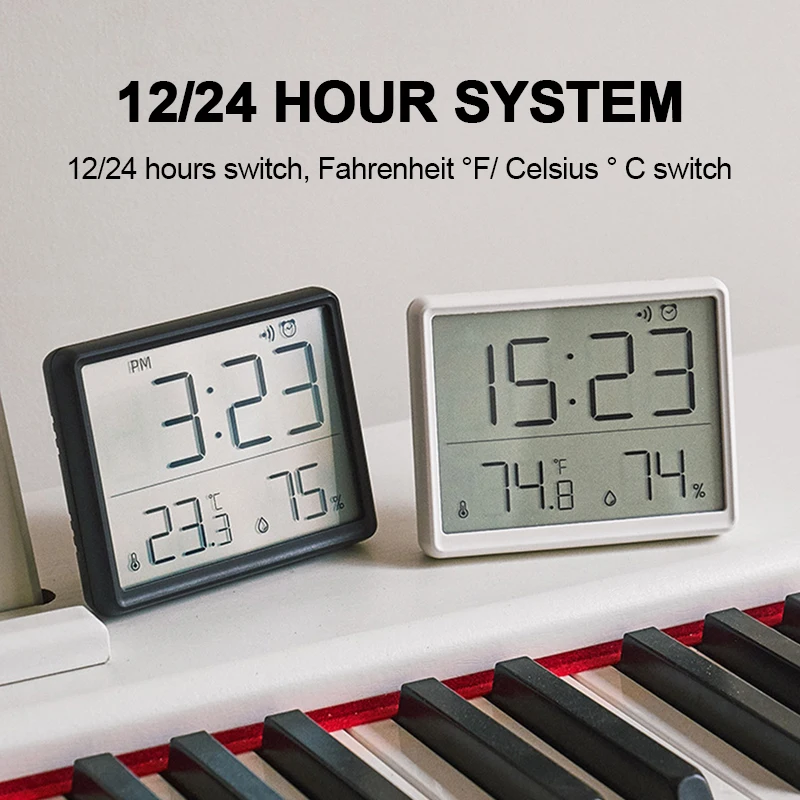 Ultra Thin Digital Alarm Clock with Large LCD Screen and Hygrometer