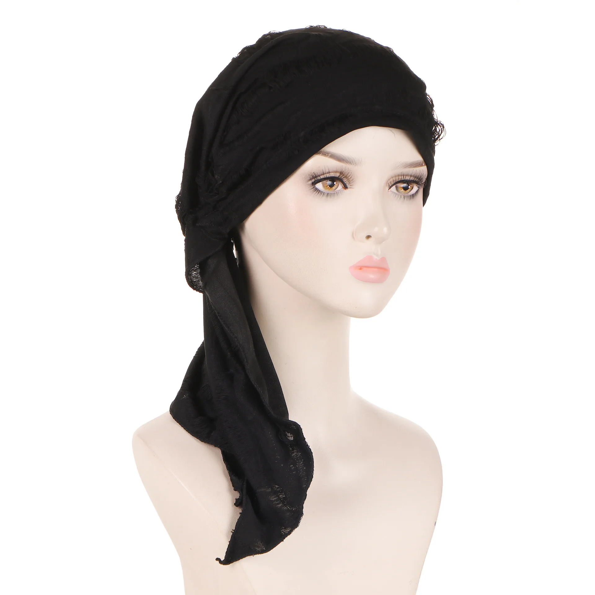 

Мусульманский женский предварительно привязанный хиджаб, шляпа, головной убор с длинным хвостом, облегающие шапочки, облегающие волосы, женский головной платок