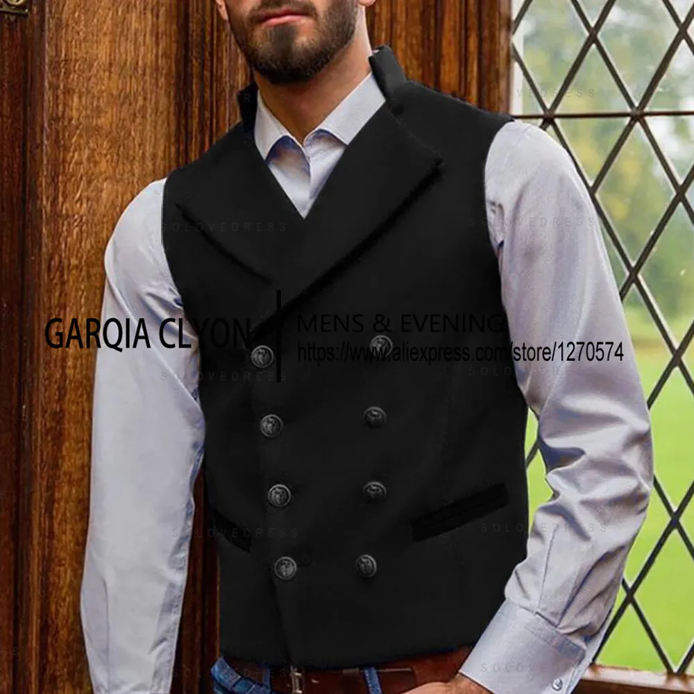 Men's Vest Lapel Double-Breasted Suede Vintage   Western Cowboy Waistcoat  For Jacket For Men
