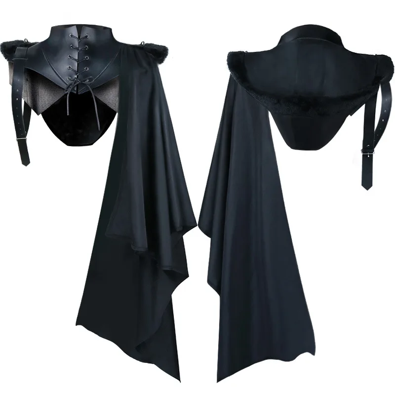 

Halloween Mens Assassin Costume Pirate Cosplay Medieval Armor Shawl Cape Gothic SteamPunk Warrior Hooded Cloak Cape