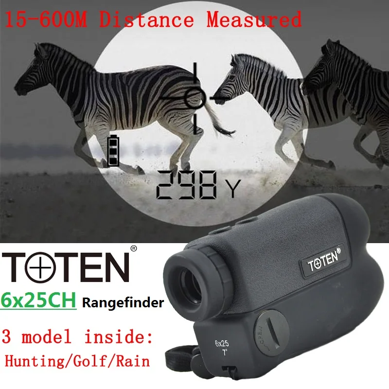 TOTEN 6x25 Monocular Laser Rangefinder FMC 600m Distance Outdoor Sport Hunting Survey Golf Flag-Lock Measure Portable Telescope