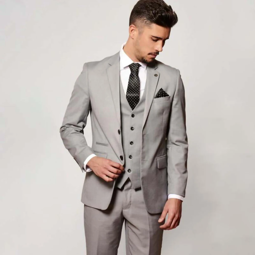 

Grey Slim Fit Men Suit 2023 New Fashion High End Groom Wedding Party Tuxedo Formal Business Office 3 Pcs Set Jacket+Vest+Pants