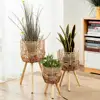 Flower Stand Good Supporting Drop-resistant Imitation Rattan Flower Shelf High Foot Free Standing Bonsai Rack Living Room Supply 1