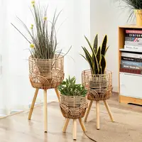 Flower Stand Good Supporting Drop-resistant Imitation Rattan Flower Shelf High Foot Free Standing Bonsai Rack Living Room Supply 1