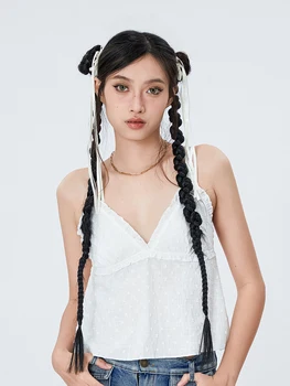 Women Camisole Sleeveless Tops V-neck Jacquard Frills Summer Vest for Party Club 3