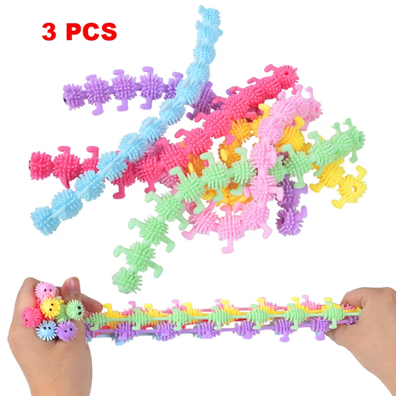 

3 Pcs New Novelty Funny Simulation Caterpillar Decompression Noodle Rope Lala Le TPR Bracelet Children's Soft Venting Toys