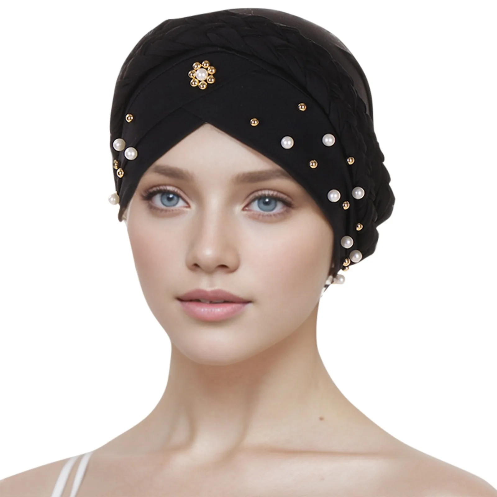 

Lady Pearl Bead Hat Chemo Cap Muslim Braid Head Scarf Turban Head Wrap Cover Ramadan Hair Loss Islamic Headwear Arab Fashion