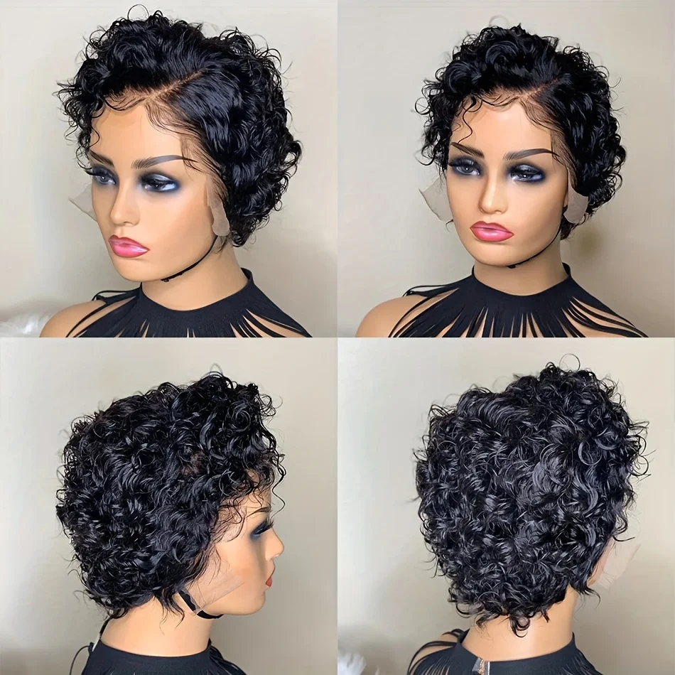 Pixie Cut Wig Water Wave Human Hair Lace Frontal for Women human hair lace frontal