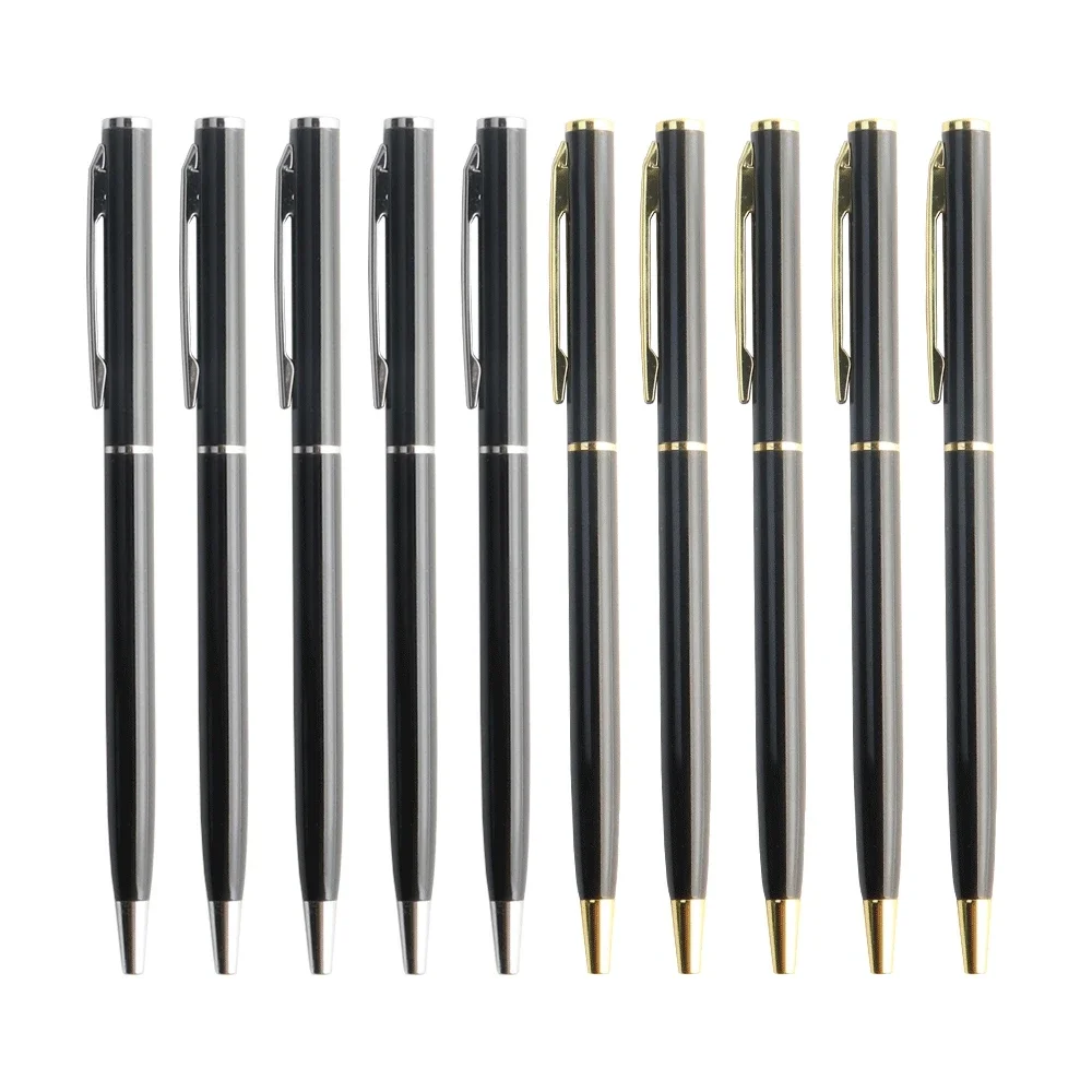 10 Pcs/Set Metal Ballpoint Pens Stainless Steel Pen 0.7mm Blue Black Ink Rotating Style Ball Pens Stationery For School  Supplie 3