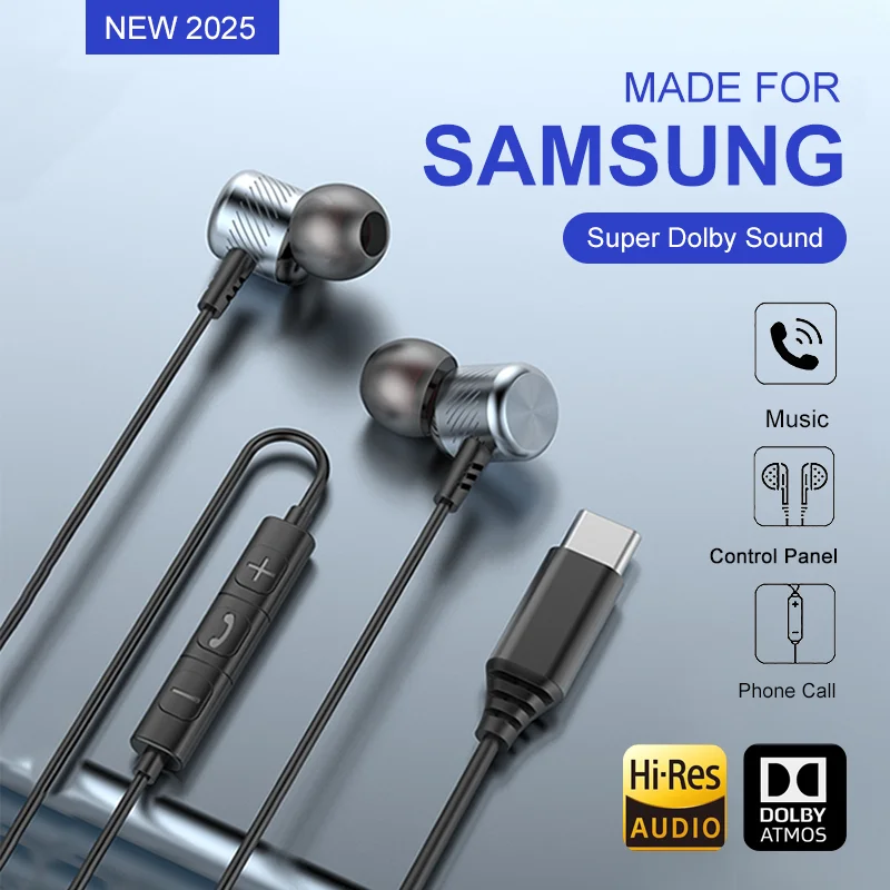 Dolby Sound USB-C Wired Earbuds with In-Ear Mic and 3.5mm Adapter