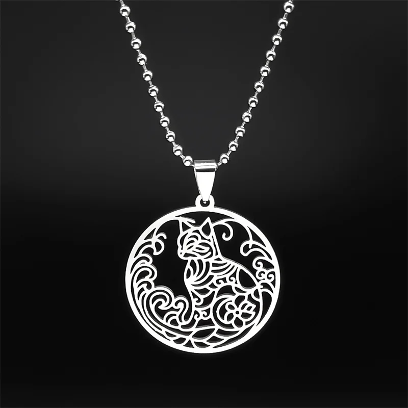 Edelstahl Katze Personalisierte Auto Anhänger Für Männer Frauen Schwarz Gold Farbe Hohle Blume Tier Pflanze Schmuck Geschenke – Detail 6