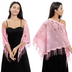 Fashion Women Solid Color Triangle Wrap Shawl Tassel Flower Lace Scarf Summer Sunscreen Cape Hollow Mesh Scarves Headscarf