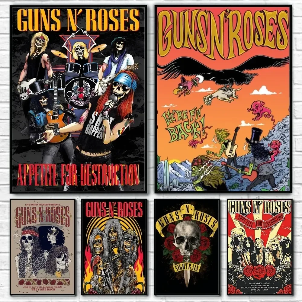 1PC Guns N Roses Rock Poster Wall Art Printing Waterproof Home Living Bed Room Bar Aesthetic Decor 1