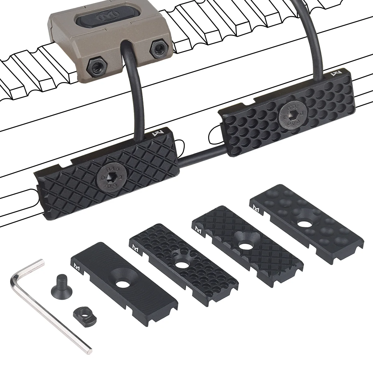 New Aluminum 3 PCS M-LOK Switch Cable Clip Wire Guide System For M300 M600 PEQ Weapon Light Cable Management Picatinny Rail
