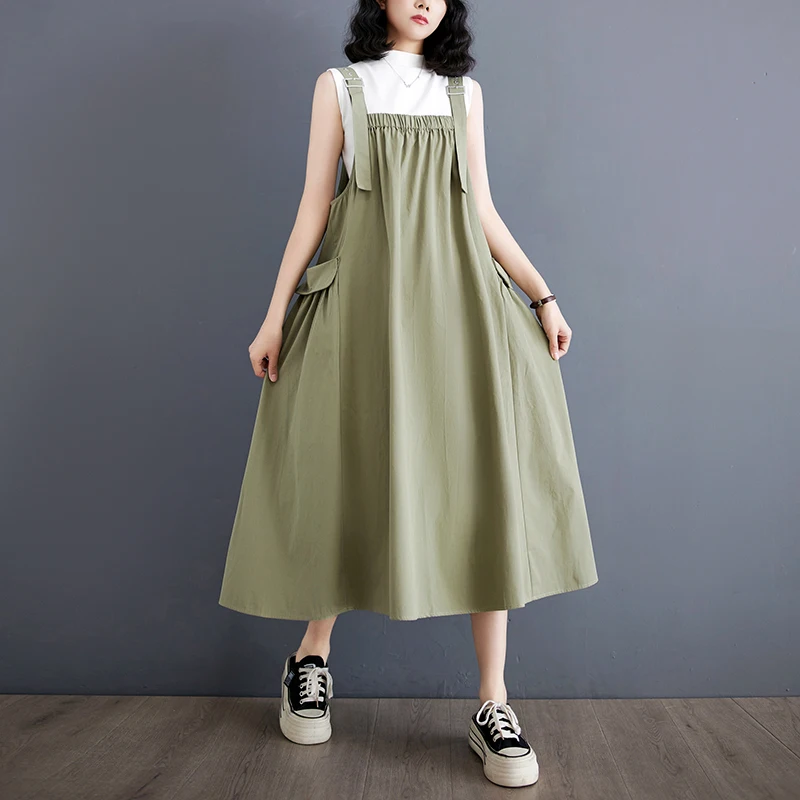 

Женское свободное платье без рукавов в японском стиле, весенне-летнее платье на бретелях, элегантное Хлопковое платье в стиле преппи для девушек, женское платье для работы