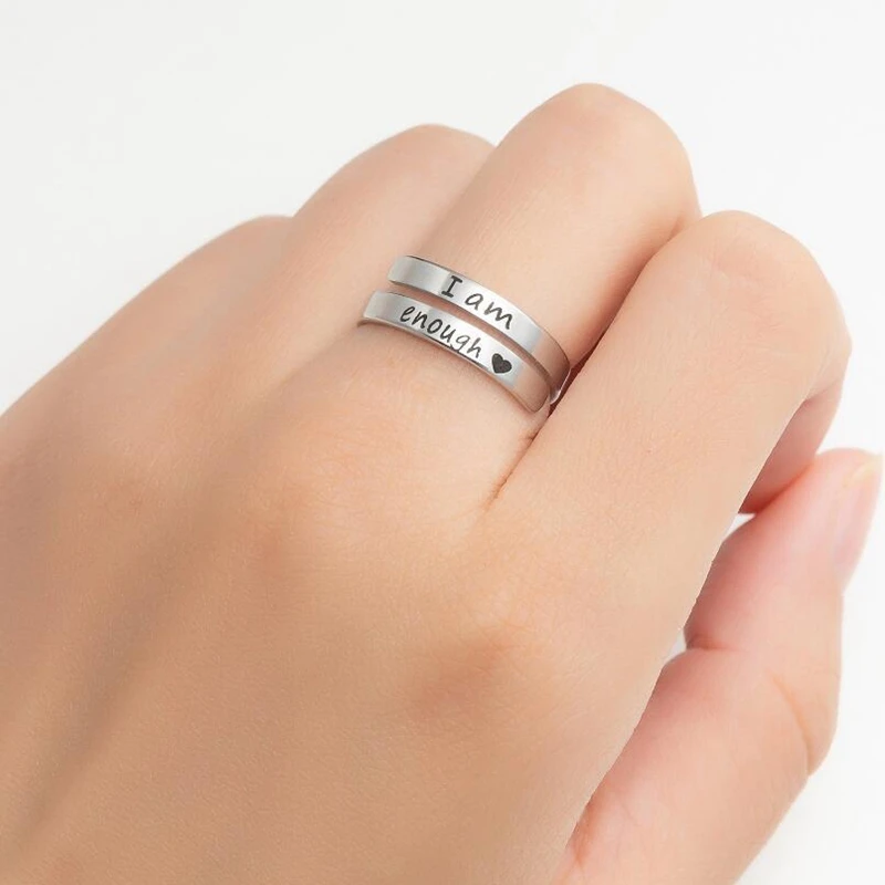 Personality I AM ENOUGH Rings Gold Silver Color Laser Engrave FAITH BLESSED HOPE LOVE Stainless Steel Jewelry For Women 2