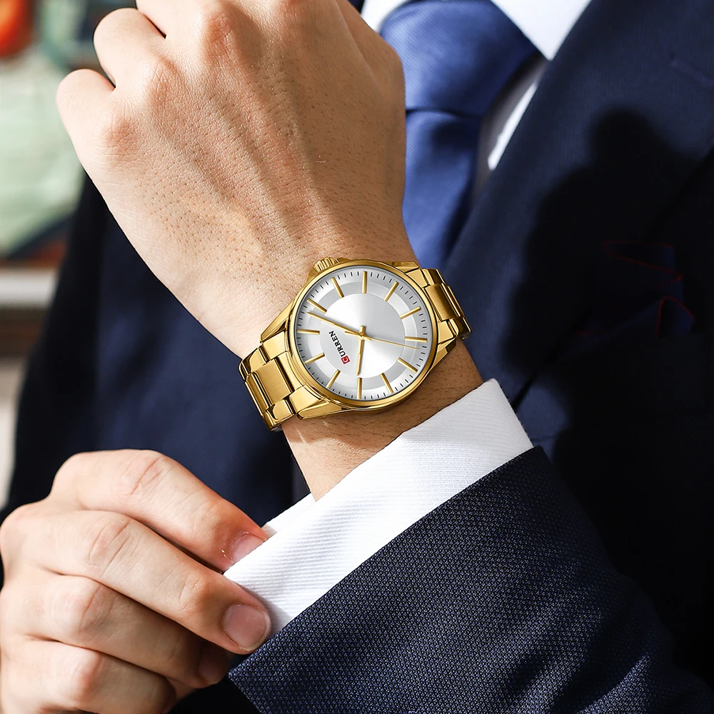 CURREN Marke Herrenuhr Edelstahl Top Qualität Luxus versteckter Verschluss wasserdicht leuchtende Sportarmbanduhren_voghion.com