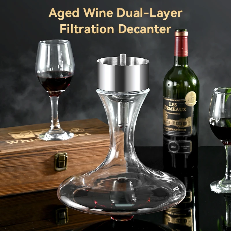 Wine aerator decanter pourer whiskey decanter set 304 stainless steel funnel Double old wine filter stainless steel magic decanter dispenser aerator funnel with Sediment Strainer
