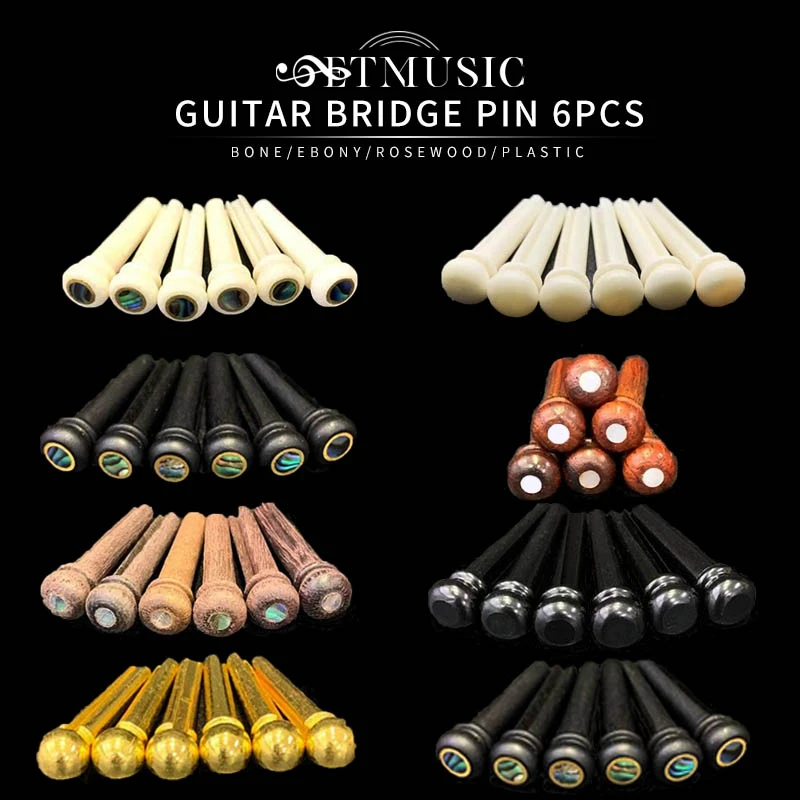 6pcs Real Bone Acoustic Guitar Bridge Pins Pure Bone Ebony Bridge Pin