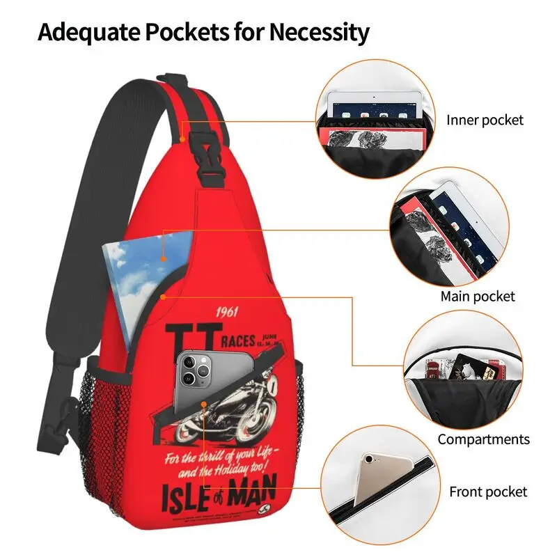 Retro Isle Of Man TT Race Sling Chest Crossbody Bag Men Fashion Motobike Sport Shoulder Backpack for Camping Biking