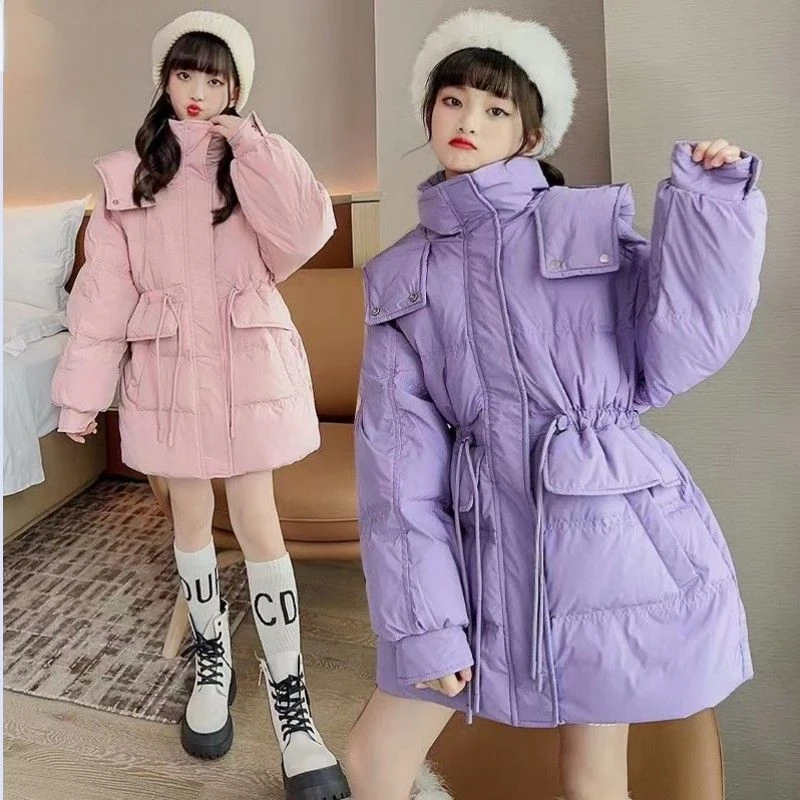 

Winter Boys Long Style Hooded Down Jacket Kids Zipper Thick Warm Teen Girls Cotton-Padded Parkas Casual Outdoor Coat Clothes Q77