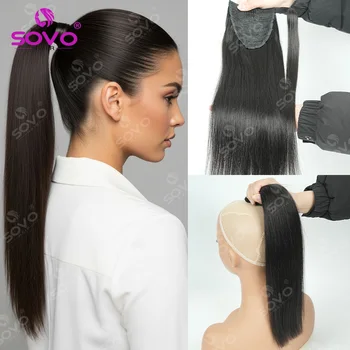 Ponytail Human Hair Extensions Straight Wrap Around Horsetail 100% Remy Human Hair 12"-28" Ponytail Extension for Women 1