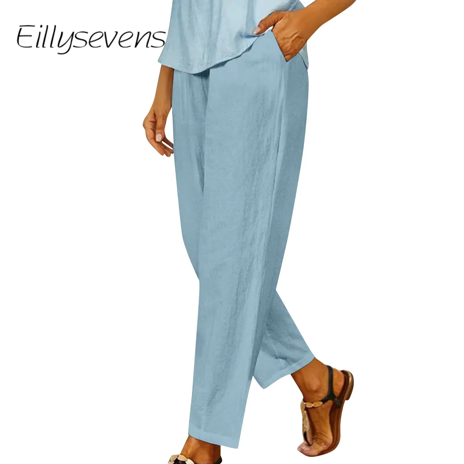 

Pantalones Women'S High Waist Linen Pants Textural Solid Color Pants Straight Leg 2024 Summer New Casual Trousers Workout