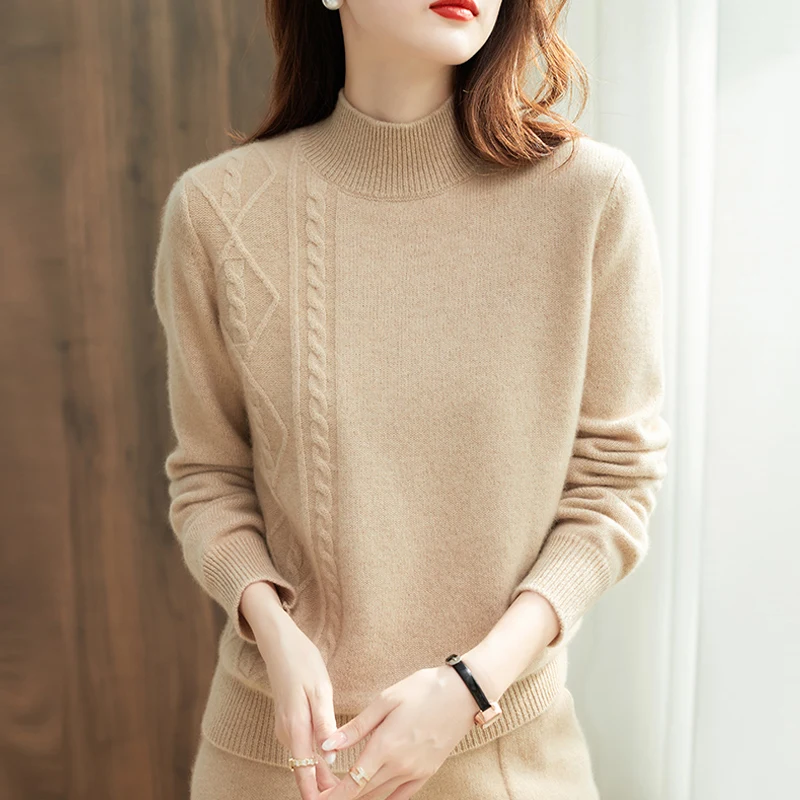 

Autumn Winter Sweater Ladies Knit Solid Color Long Sleeve Striped Pullover Top Women Loose Fashion Sweater 2023 female