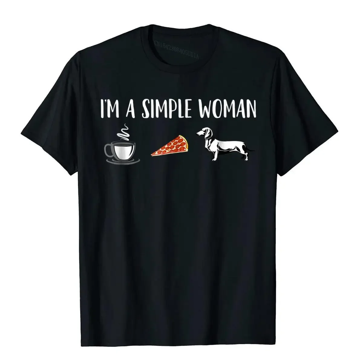 Sono Una Semplice Donna Caffè Pizza Doxie Bassotto Cane T-Shirt Top T-Shirt Top T-Shirt Coupon Cotone Pazzo Fitness Uomo