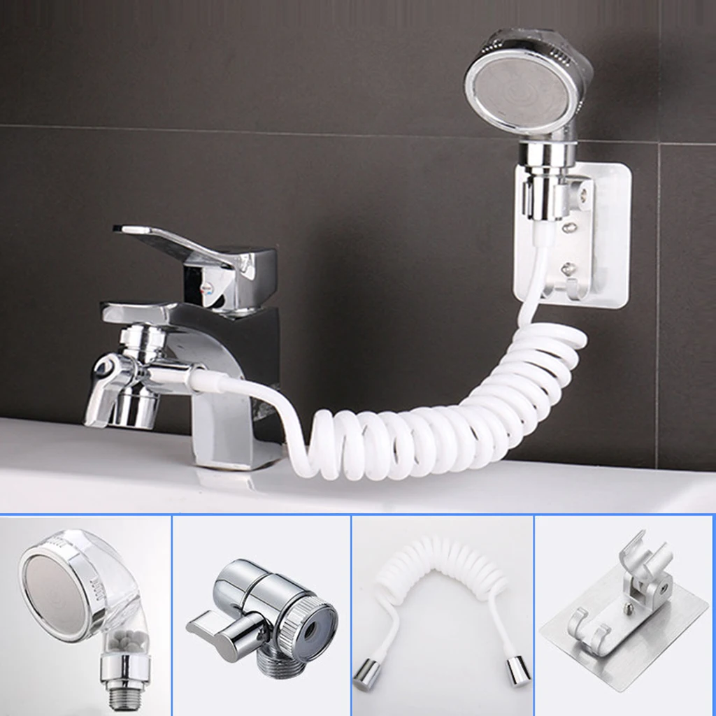 Washbasin Faucet External Shower Set Double Control Switch Bathroom  Washbasin Sink Hose Sprayer Hair Washing Handheld Shower with Retractable  Hose and Bracket 