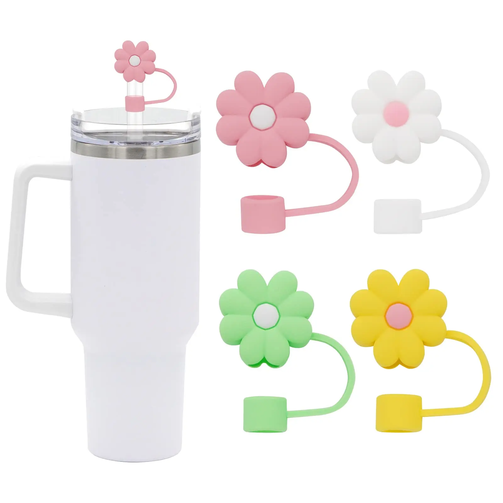 Flower Straw Cover Cap for Stanley Cup Silicone Straw Topper Compatible  with 30