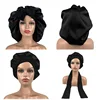 Bonnet Sleep Cap Women Satin Solid Sleeping Hat Silky Bonnets With Tie Bands Elastic Shower Cap  For Curly Hair Bonnets Nightcap 1
