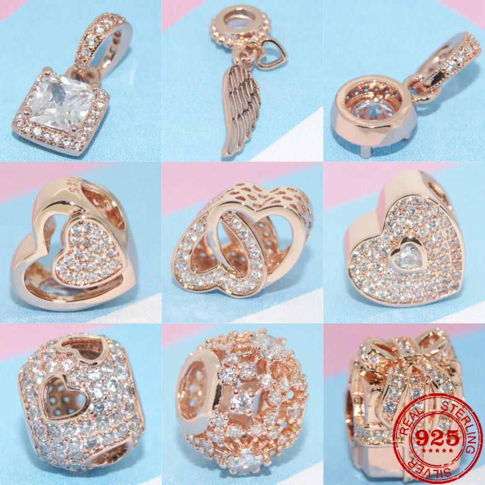Nuovo 925 Sterling Silver Rose Gold Love Wing Box Ciondolo Charm Bead Fit Originale Pandora Bracciale Gingillo Gioielli Donna Fai Da Te