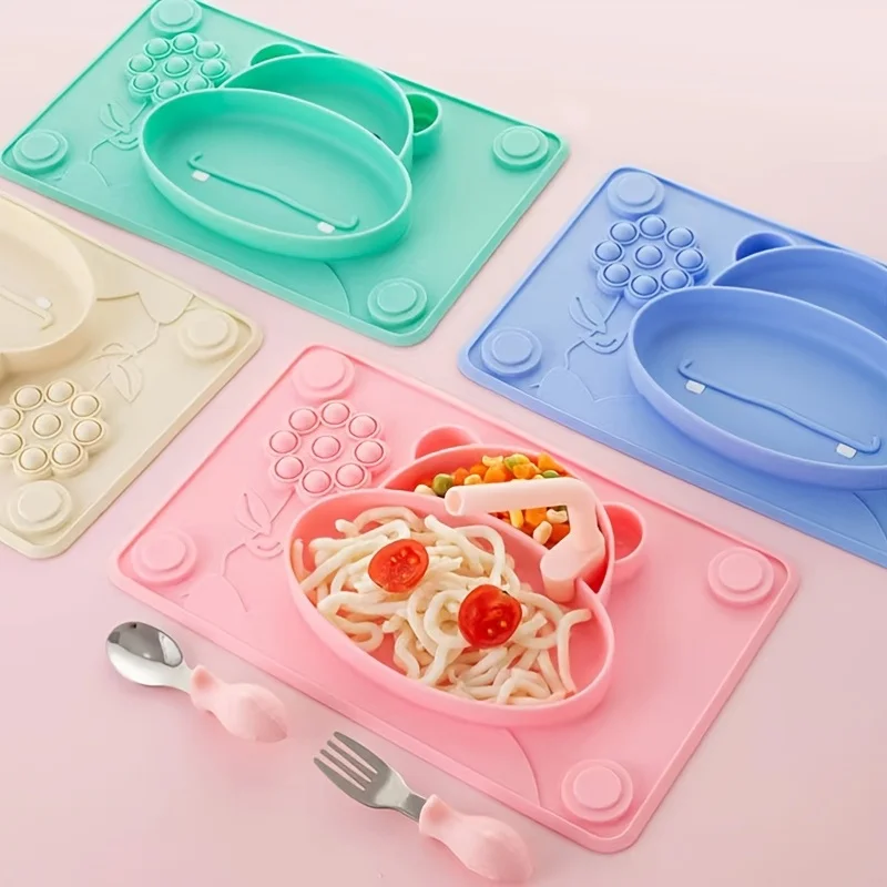 Baby Safe Sucker Silicone Dining Plate Solid Cute Cartoon Children Dishes Suction Toddle Training Tableware Kids Feeding Bowls