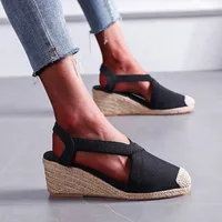 Sandales d'été pour femmes 2024 paille tressée talons compensés Espadrilles sandales grande taille femme chaussures femme gladiateur Slingback chaussures 2