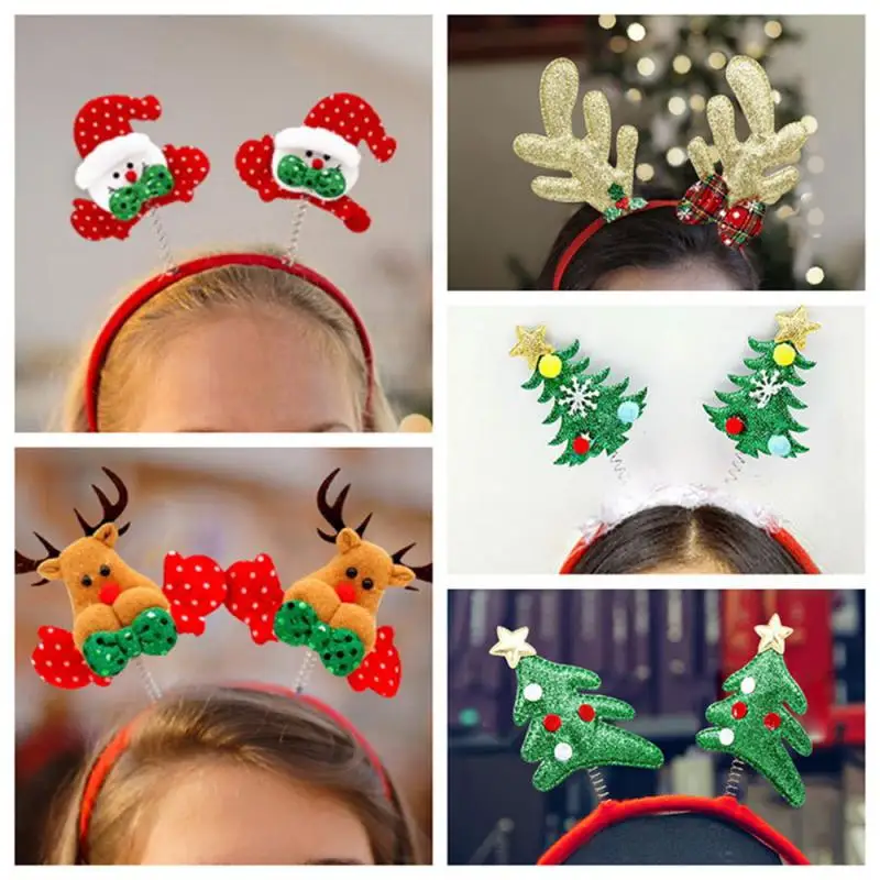 Christmas Headbands Cute Christmas Hair Hoop Santa Claus Hair Band Reindeer Snowman Head Hat Toppers Funny Holiday Party