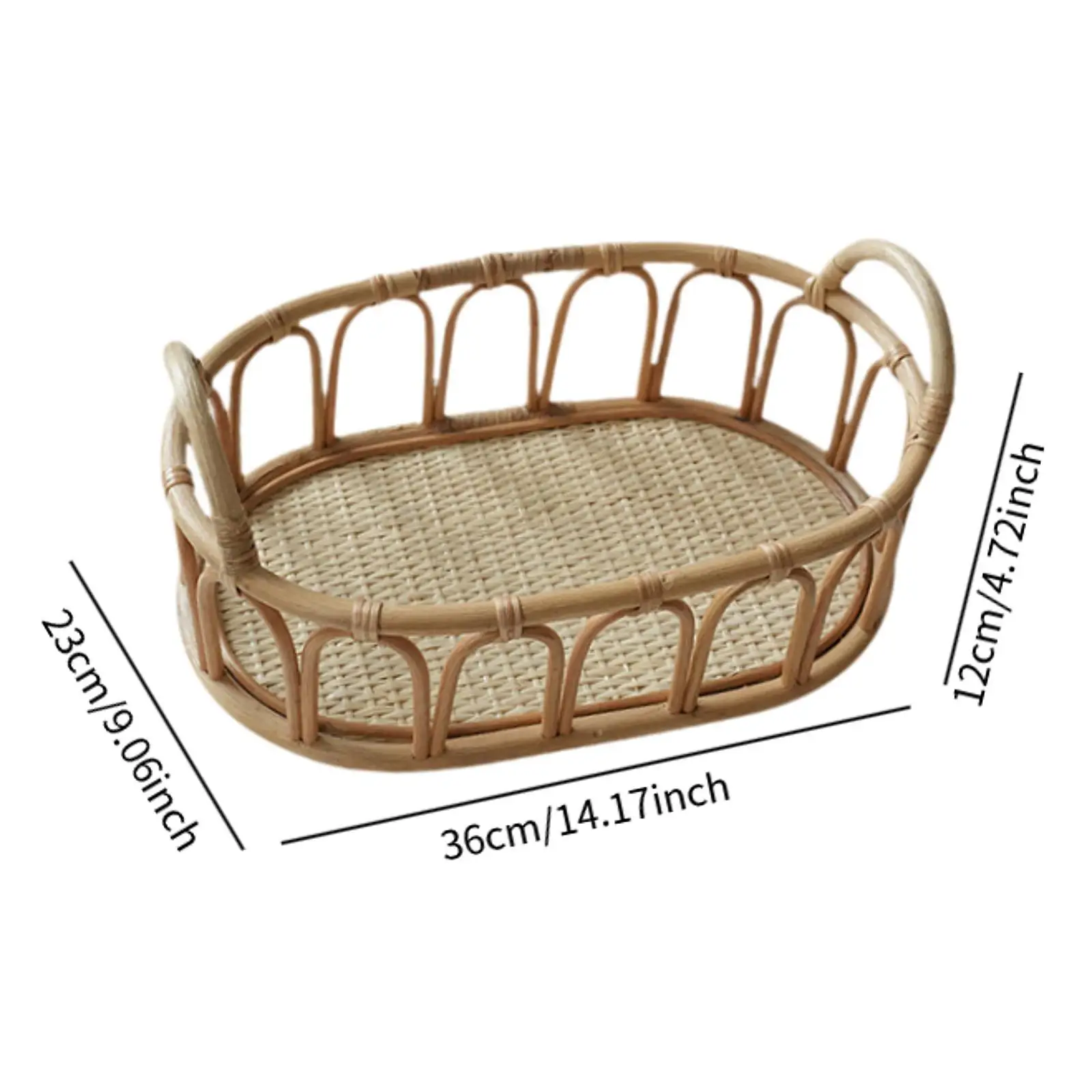 Rattan Woven Basket Oval Fruit Serving Tray with Handle Desktop Storage Box for Fruits Sundries Snacks Kitchen Counter Organizer 6